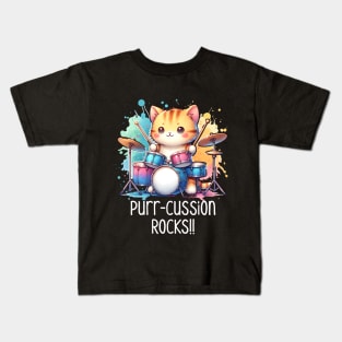 Drumming Kitty Beat: Purr-cussion Rocks Kids T-Shirt